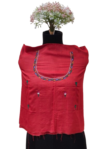 Hand-Embroidered Devotion: Folk Art Blouse Piece on Half Tussar Silk